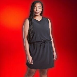 Athleta Black Sleeveless Drawstring Waist Dress